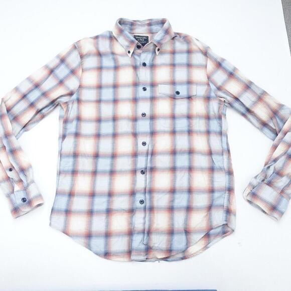 Abercrombie & Fitch Shirt Women's Medium Orange Blue Plaid Button-Down Formal - Picture 1 of 8